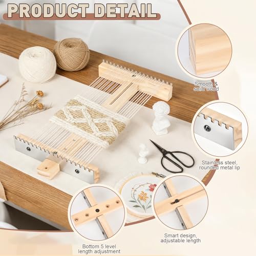 Adjustable Tapestry Weaving Loom, Wooden Loom Kit for Fiber Art Crafts