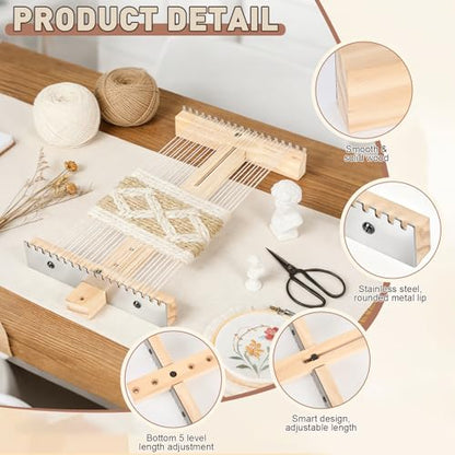 Adjustable Tapestry Weaving Loom, Wooden Loom Kit for Fiber Art Crafts