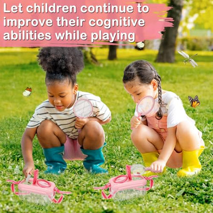 2 Sets Bug Catcher for Kids, Bug Catching Kit Gifts with Butterfly Net Toys - color: Pink