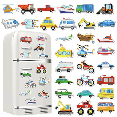 Remuuly 30 Pcs Transportation Diamond Painting Magnets Diamond Art Magnets - color: Transportation