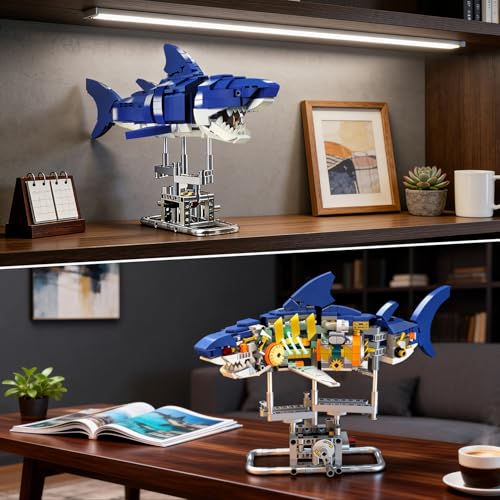 INSOON Mechanical Shark Building Set STEM Toy with LED Light for Boys 8-12+