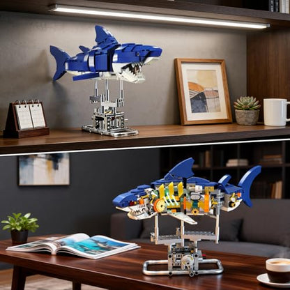 INSOON Mechanical Shark Building Set STEM Toy with LED Light for Boys 8-12+
