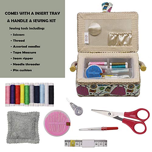 Samll Sewing Basket Organizer with Mini Sewing Kit Accessories for Kids/Girls/Beginners Christmas Birthday Gift