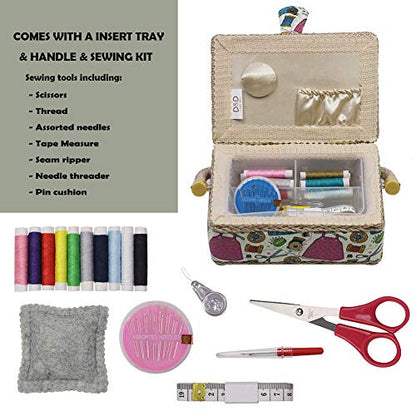 Samll Sewing Basket Organizer with Mini Sewing Kit Accessories for Kids/Girls/Beginners Christmas Birthday Gift