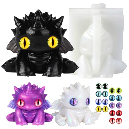 Taba Squishy Molds Set- Large Stable Dragon Silicone Mold with 9 Pairs Eyes
