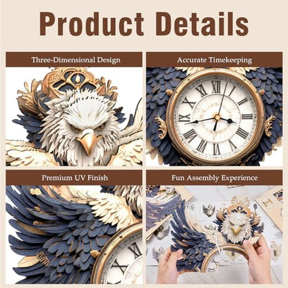 KAAYEE 3D Puzzles for Adults Eagle Clock Bird Wooden Puzzle DIY Craft - color: Eagle Clock