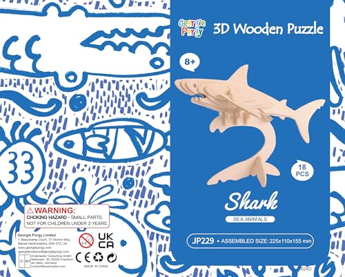 Georgie Porgy 3D Wooden Puzzles for Kids Toys Construction Woodcraft Kits DIY Model Puzzle Kits Birthday Gifts Pack of 3 (Bee Shark Sea Turtle) - color: Bee Shark Sea Turtle