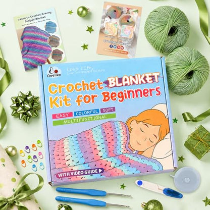Aeelike Crochet Blanket Kit for Beginners, Easy Blanket Crochet Kits, Green - color: Gift Box-Moss Green Gradient