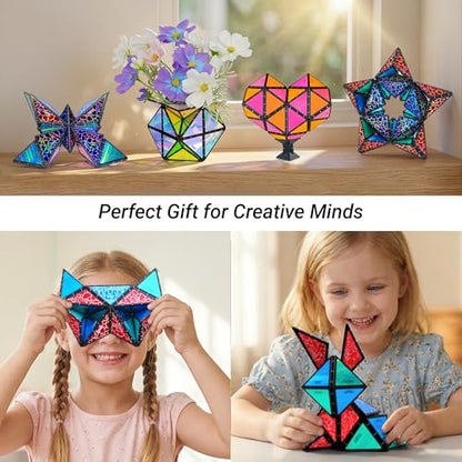 TOSY Magnet Pyramid Glow - 1 Cube Transforms into 1 Billion Shapes, 12 Pieces, 243 Rare Earth Magnets, Glowing, Holographic Design Magnet Tiles Creative Puzzle STEM/STEAM Toy - color: Glow (Set of 1)