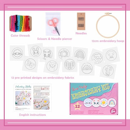 Louise Maelys 12 Pre-Stamped Embroidery Kit for Kids, Perfect for Ages 8-12 - color: cute embroidery kits