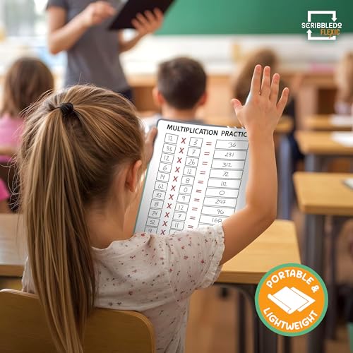 SCRIBBLEDO Multiplication Math 9”x12” Small White Board Dry Erase Sheets Math Manipulatives 3rd Grade Multiplication Times Table Chart Math Supplies Teacher Students Classroom Pack of 10 Sheets - color: Multiplication Chart