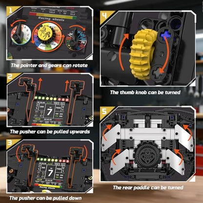 Racing Simulator Steering Wheel Building Set, Mechanical Formula Sim Cars Driving Collectible Model Kit with Moving Parts & Phone Holder for Boys 14+ Adults (Style 2) - color: Black