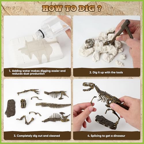 VIBIRIT Dig Up Dinosaurs Skeleton Set,Dinosaur Digging Fossil Kit Model Toys,Excavation Kits for kids5-12year,Educational Realistic Toys for Kids,Boys,Girls - style: Tyrannosaurus Rex