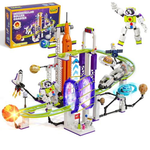 Space Roller Coaster Building Set with Light Up Solar System Gifts for Kids