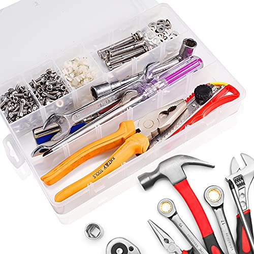 Exptolii 18 Grids Plastic Organizer Box with Dividers, Clear Compartment Container Storage for Beads Crafts Jewelry Fishing Tackles, Size 7.9 x 6.2 x 1.2 in (Pack of 3) - size: 1x 18 Grids (Pack of 3)