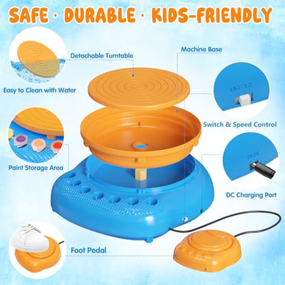 Weilim Pottery Wheel for Kids Beginners, Air-Dry Clay & Paint Kit Ages 6-12 - color: Blue