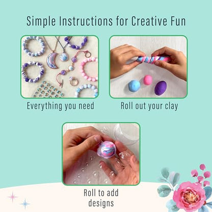 Bright Stripes Wish*Craft Marbled Moon DIY Jewelry Kit for Kids, Ages 8+ - style: DIY Marble Moon Clay