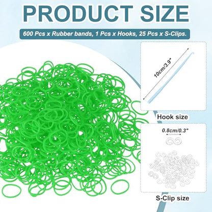 MECCANIXITY 600 Pcs Loom Rubber Bands Kit with 25 Pcs S-Clips 1-Hook Rubber Bands Refill Bracelet Making Kits for Weaving DIY Handcrafts Gift, Grass Green - color: Grass Green