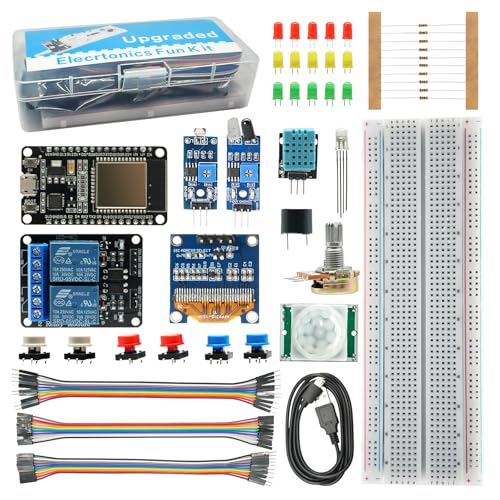 Basic Starter Kit for ESP32 ESP-32S WiFi Development Board, Beginner Electronics Learning Kit with Sensors and Modules, Arduino IDE Compatible, IoT Programming Starter Set