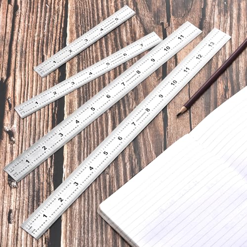 Machinist Ruler - Metal Rulers Pack of 4, 6/8/12/14 Inch Metric MM Ruler, Stainless Steel