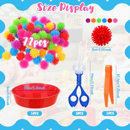 85 Pcs Sensory Bin Filler Kit with Tools Fine Motor Skills Set Counting Sorting Training Set with 72 Hedge Balls 5 Tweezers 3 Scissors Clips 5 Cups Learning Activities for Home School