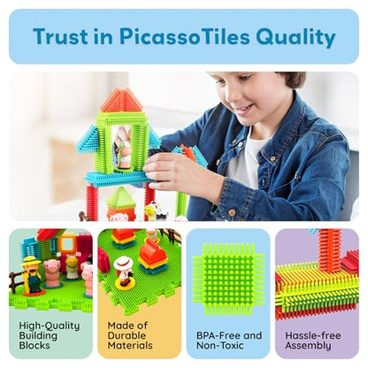PicassoTiles PTB100 100pcs Hedgehog Shape 3D Building Blocks Tiles Farm Theme Set Learning Playset STEM Toy Set Educational Kit Child Branin Development Preschool Kindergarten Toy - color: Multicolored