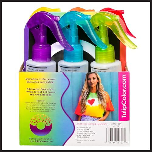 Tulip One-Step Spray Dye Kit, Easy Spray Application with 6 Colors & 4 Stencils Included, Party Activity, Outdoor Fun, Birthday Gift, Create Permanent Fashion Designs
