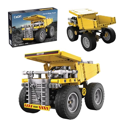 CADA Bricks Heavy Duty Dump Truck Building Kit – 372 Pieces Construction Vehicle Toy with Tilting Bed, Steering Control, STEM Engineering Set - color: Yellow