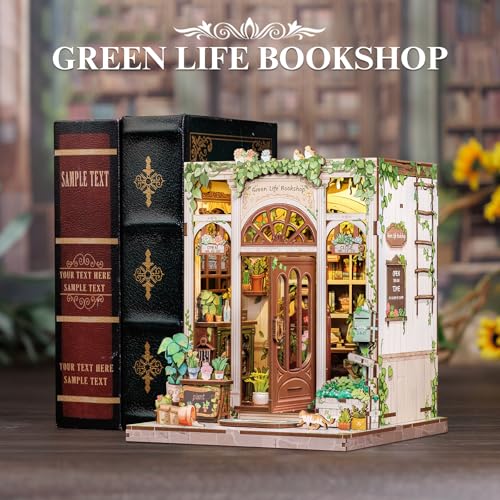 Fsolis Book Nook Kit Miniature House Green Life's Bookshop - color: Green Life's Bookshop