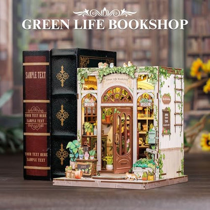 Fsolis Book Nook Kit Miniature House Green Life's Bookshop - color: Green Life's Bookshop