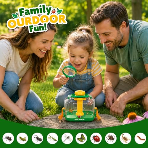 Bug Catcher Kit for Kids, Insect Observation Box Outdoor Explorer Toys, 360° Rotating Viewer with Magnifying Glass & Tweezers, STEM Nature Adventure Gift for Toddlers Boys Girls Age 3-6
