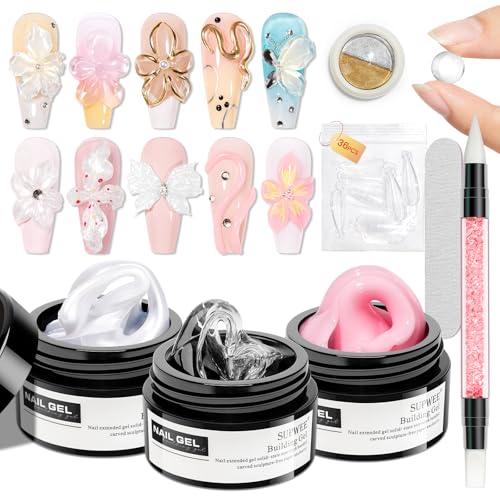 3d Gel Nail Art Sculpture Non Stick Hand Molding Gel for Nails - color: Clear&Pink&Pearl White