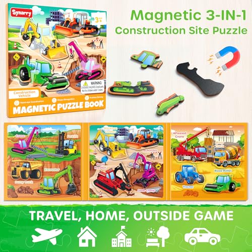SYNARRY Construction Vehicle Toys Magnetic Puzzles for Kids Ages 3-5