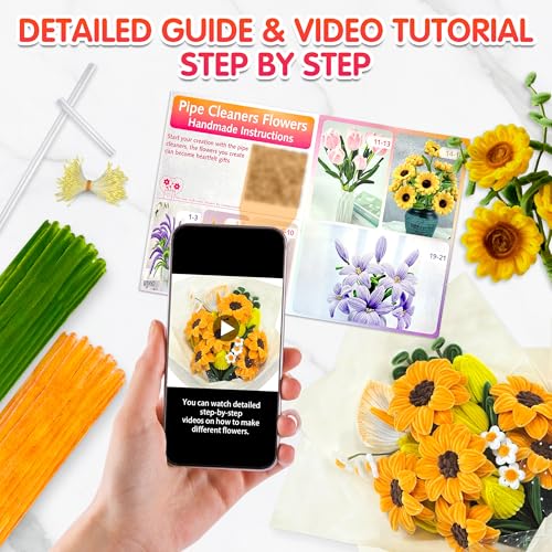 LINAYE 500 PCS Pipe Cleaners Craft, 6 Colors Pipe Cleaners Flowers Kit, Chenille Stems for Crafts with Instruction Wrapping Paper, Stems Art and Craft Supplies Yellow - color: Yellow