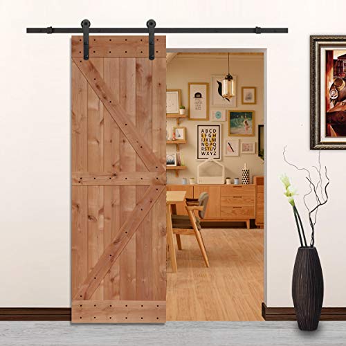 LUBANN 28 in. x 84 in. Rustic British-Brace Hardwood Barn Door Unfinished Knotty Alder Solid Wood Barn Door Slab - size: 28X84 British Brace