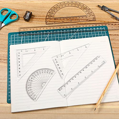 Tenare 72 Pcs Plastic Clear Math Set Includes Protractor Triangle Rulers 12 Inch 6 Inch Straight Geometry Math Transparent Ruler Measuring Tool for Office Home Supplies
