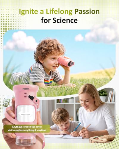 1000X Handheld Digital Microscope for Kids: Pocket Microscope for Stem Toy - color: Pink
