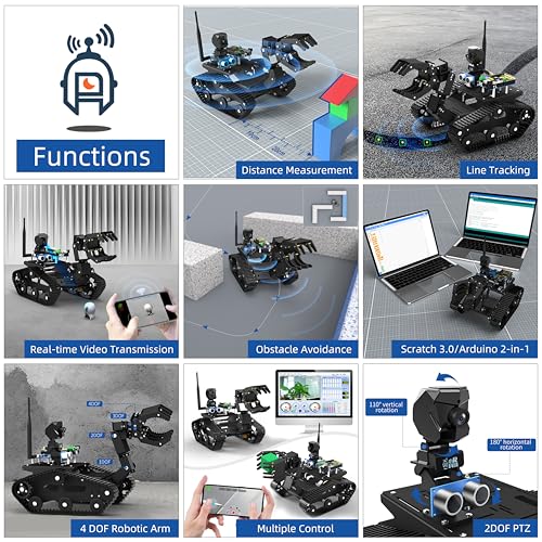 Smart Robot Car Kit with Robotic Arm HD Camera for Mega 2560, Utility Intelligent Tank Chassis Robotics Vehicle, Smart Learning & Educational Robot Toys by iOS Android PC Controlled