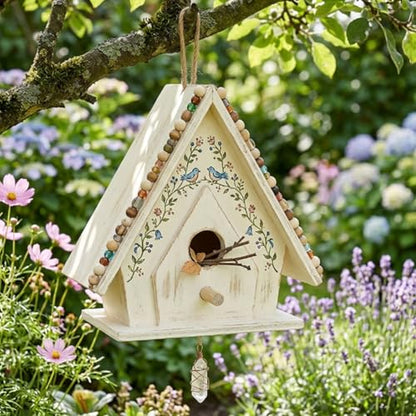 Unfinished Wooden Bird House Set Hanging DIY Paintable Decor 4 Pcs