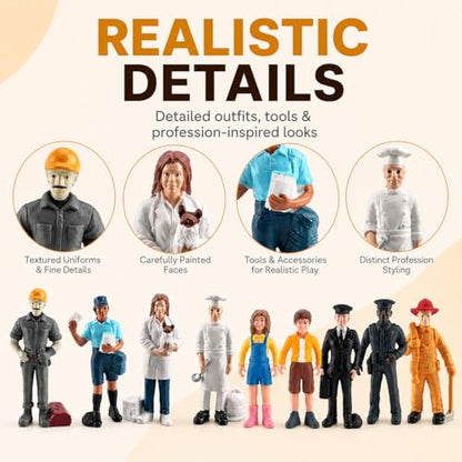 9 Pcs Miniature People Figurines Cake Toppers Realistic Detailed Policeman Pilot Fireman Mailman Chef Figurine Model Hand Painted People Action Figures Cake Topper