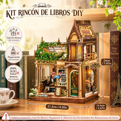 CRIOLPO Book Nook Kits Miniature House Kit for Adults with LED Lights - color: Huaying Bookstore