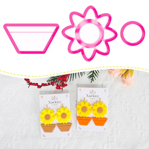 Xaekicr Sunflower Clay Cutters Set – 3PCS Polymer Clay Molds for Earrings, Flower Pot Clay Earring Cutters, DIY Tools for Jewelry Making - color: T color