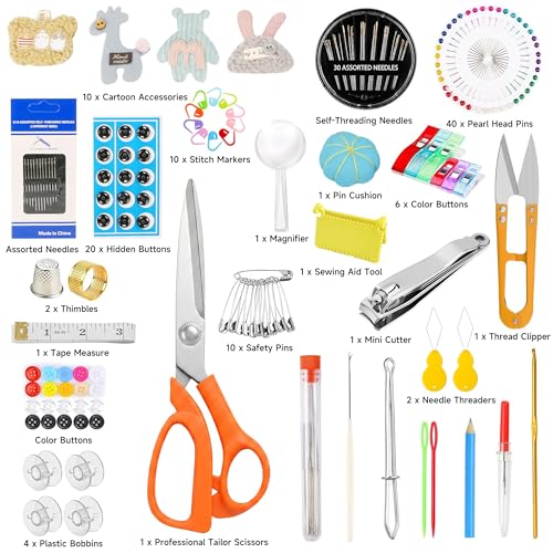 301pcs Sewing Project Kit with Thread, Scissors, Needles, Pins, Measuring Tape, and Accessories in Zippered Case (301PCS Sewing Kit)