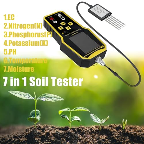 7 in 1 Soil Tester, Nitrogen Phosphorus Potassium NPK Tester, Handheld Soil PH Meter Kit, Temperature, Conductivity, Moisture, EC Meter for Petrochemical, Agriculture - Yellow