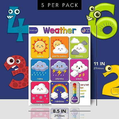 FoldCard Weather Chart Educational Poster 8.5x11 5pk - color: Weather and Temperature
