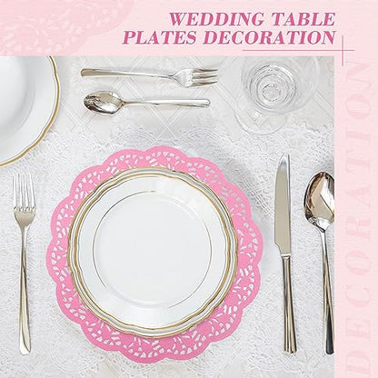 Yexiya 200 Pcs Lace Paper Doilies 14 Inch Round Foil Placemats, Pink - color: Pink
