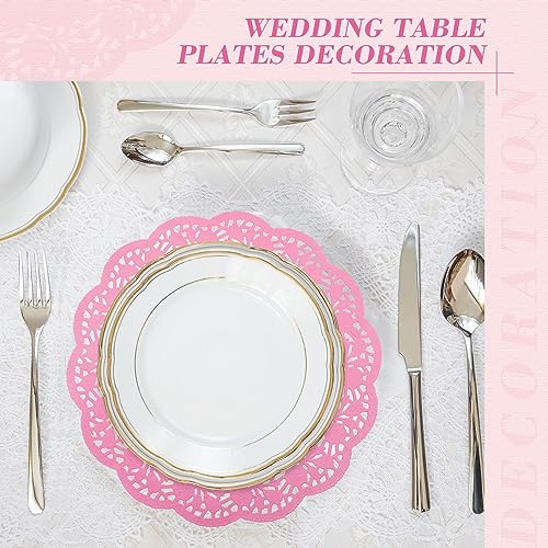 Yexiya 200 Pcs Lace Paper Doilies 14 Inch Round Foil Placemats, Pink - color: Pink
