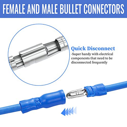 Qibaok Bullet Terminals Wire Connectors Female & Male Bullet Butt Insulated Waterproof Electrical Connector Kit 200 PCS