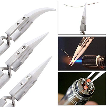 Yakamoz Reverse Ceramic Tweezers, 3pcs Non-Conductive Precision Tool