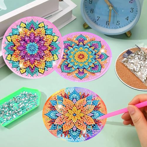 8 Pcs Diamond Art Coasters Kit for Adult with Holder, Diamond Coaster 4x4in - color: Mandala Coasters, size: 8 Pcs 4x4in